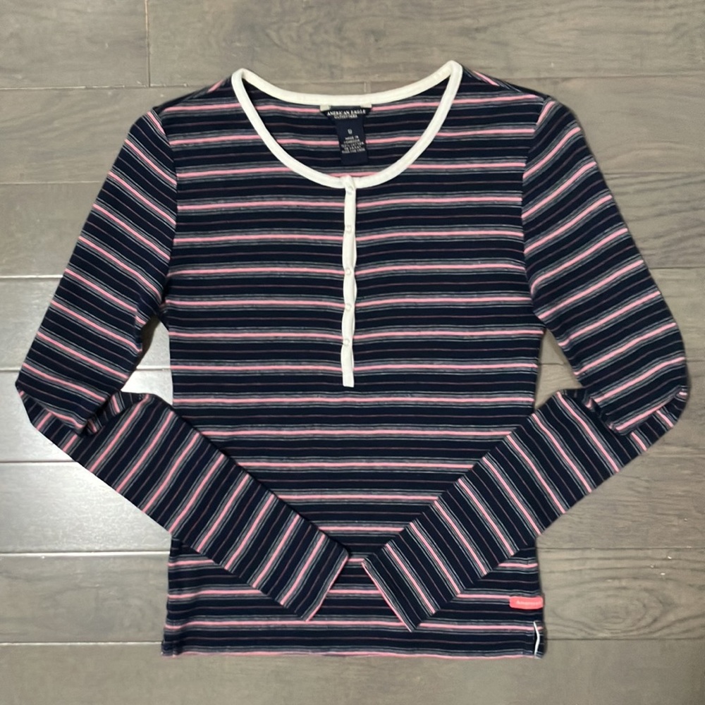 Y2K Vintage American Eagle Outfitters Striped Henley Shirt Size S